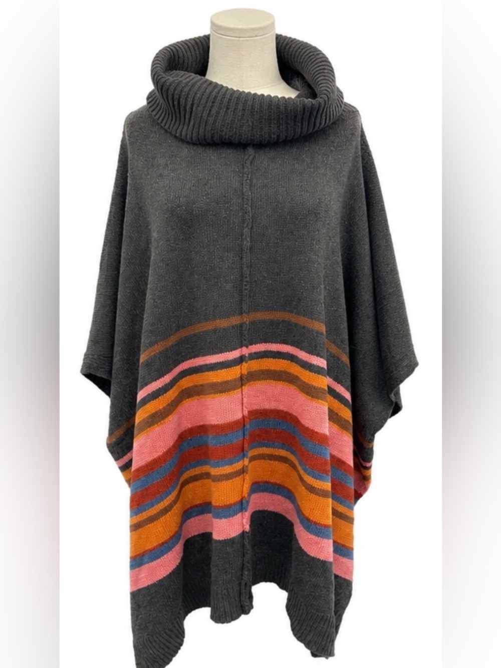 Easel Los Angeles Oversized Cowl Neck Striped Poncho Sweater Size M
